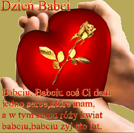 Serce ze złotą różą na dłoni dla babci